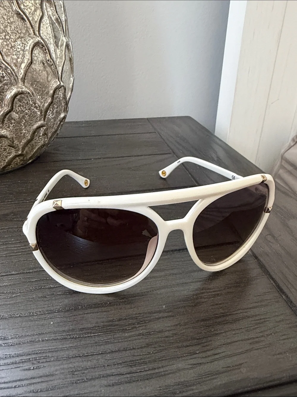Michael Kors White and Gold Aviator Sunglasses
